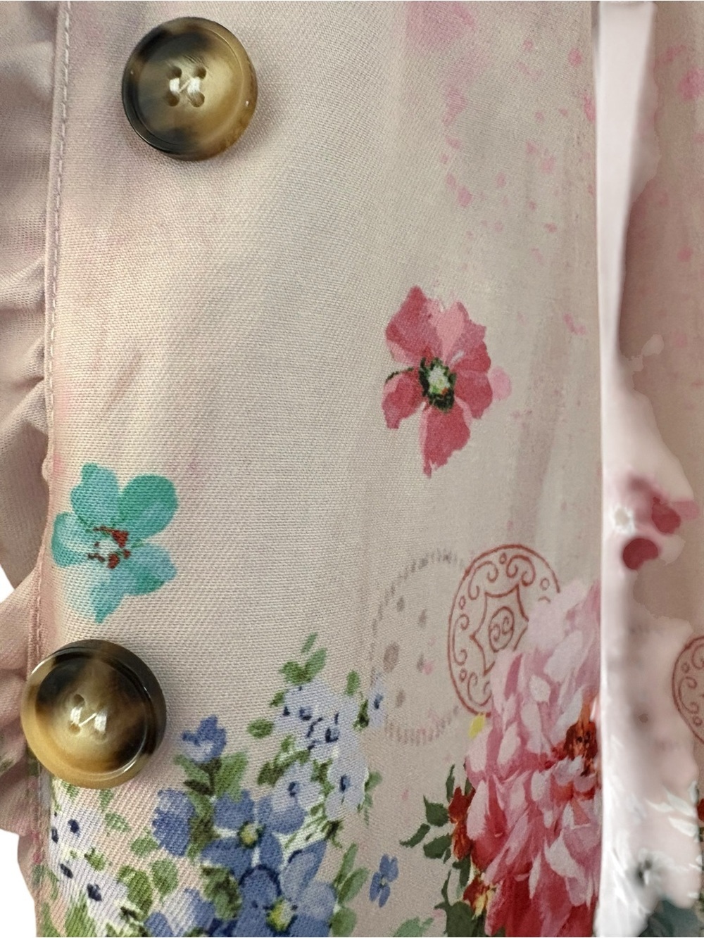 Pink Floral Ruffle-Trim Blazer Jacket - Picture 3 of 8